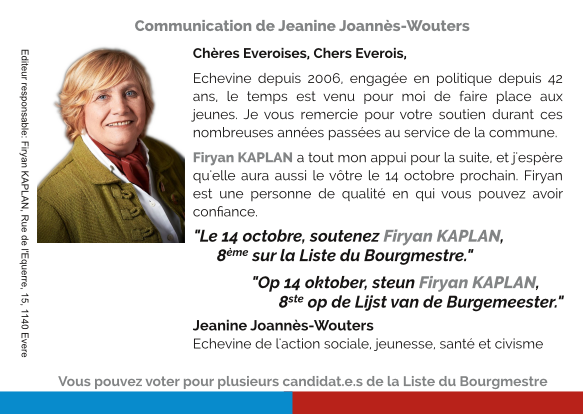 Soutien de l'échevine Jeanine Joannès-Wouters